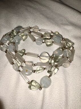 Vintage Smokey Quartz Stone Rosary Link Long Deco Necklace